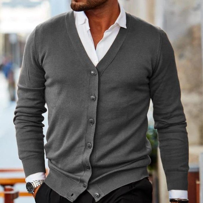 V-Hals Cardigan Vest voor Heren - Grijs