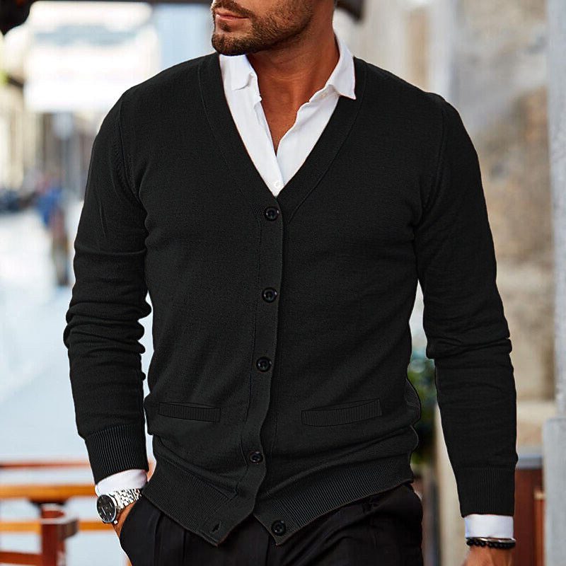V-Hals Cardigan Vest voor Heren - Zwart