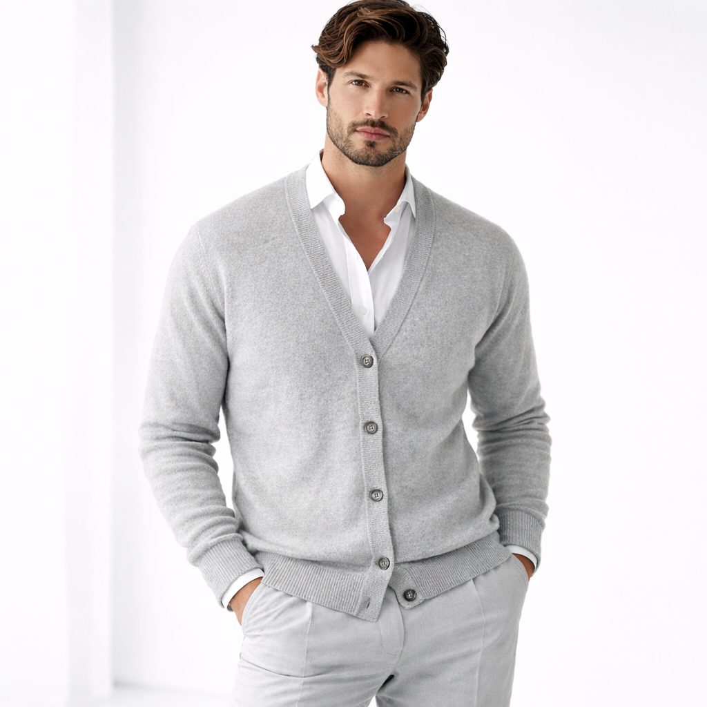 V-Hals Gebreide Cardigan met Knoopsluiting voor Heren - Grijs