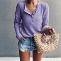 V-Hals Geribde Blouse voor Dames - Paars
