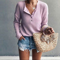 V-Hals Geribde Blouse voor Dames - Roze