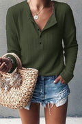 V-Hals Geribde Blouse voor Dames - Groen