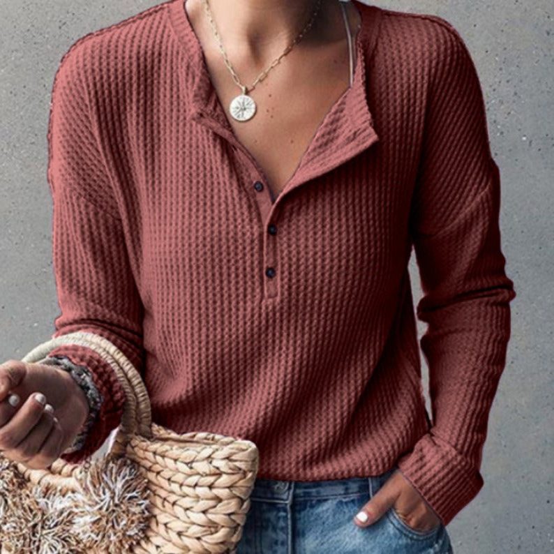 V-Hals Geribde Blouse voor Dames - Rood