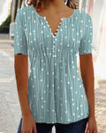 V-Hals Gestreept T-Shirt met Knoopsluiting voor Dames - Groen