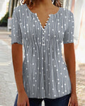 V-Hals Gestreept T-Shirt met Knoopsluiting voor Dames - Grijs