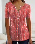 V-Hals Gestreept T-Shirt met Knoopsluiting voor Dames - View 3
