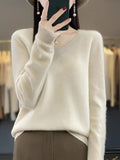 V-Hals Kasjmier Trui voor Dames - Beige