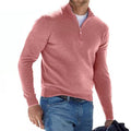 V-Hals Merino Wollen Trui met Rits voor Heren - Roze
