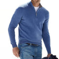 V-Hals Merino Wollen Trui met Rits voor Heren - Blauw