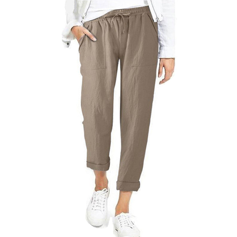 Linnen Wijde Broek met Elastische Taille voor Dames