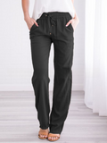 Linnen Wijde Broek met Elastische Taille voor Dames