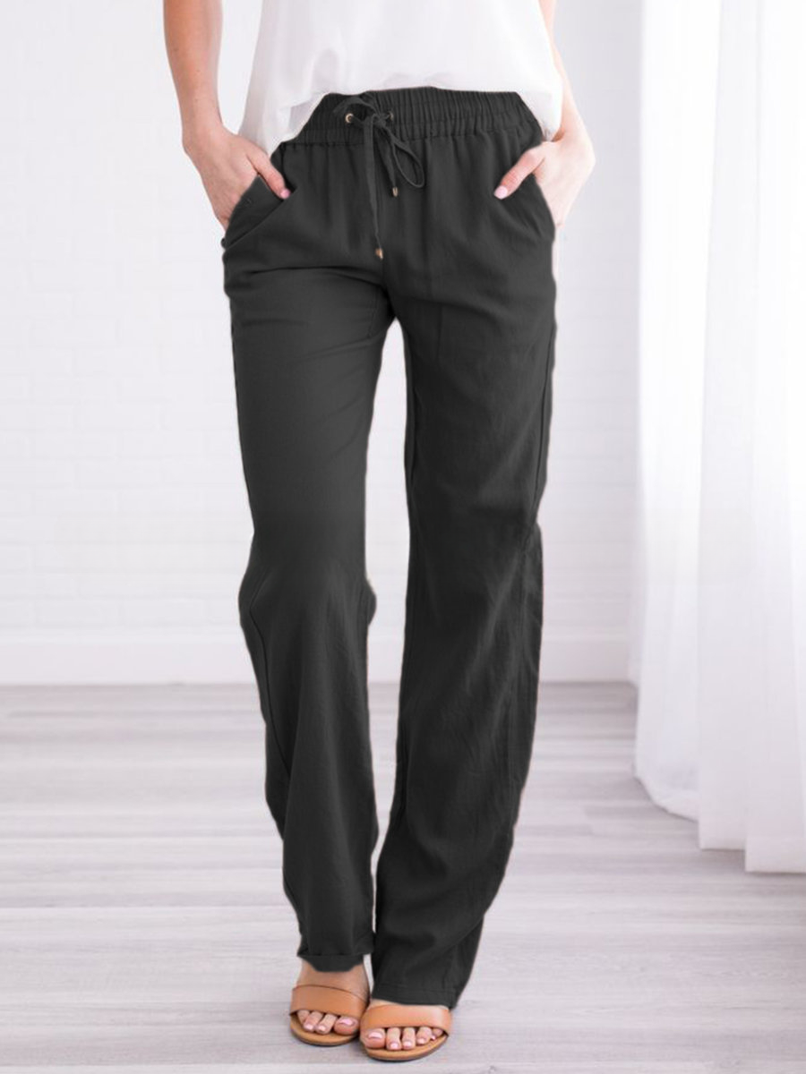 Linnen Wijde Broek met Elastische Taille voor Dames
