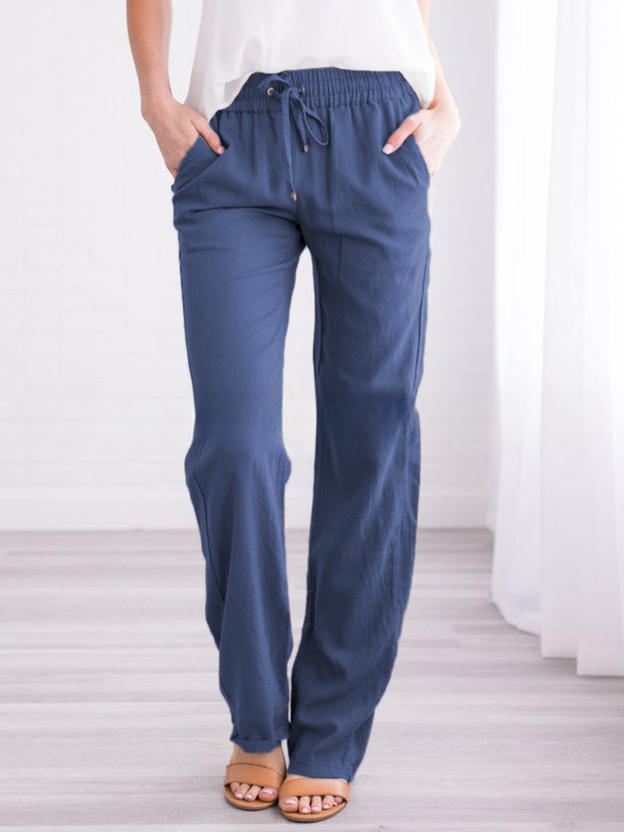 Linnen Wijde Broek met Elastische Taille voor Dames