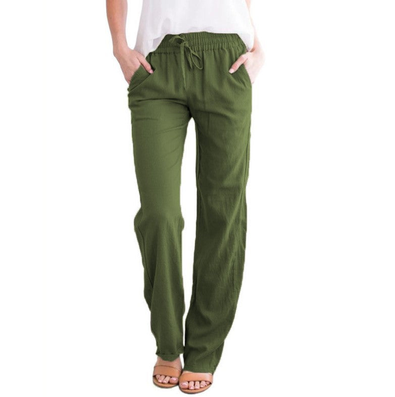 Linnen Wijde Broek met Elastische Taille voor Dames