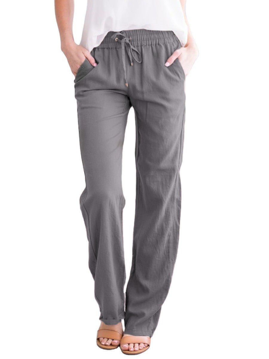 Linnen Wijde Broek met Elastische Taille voor Dames
