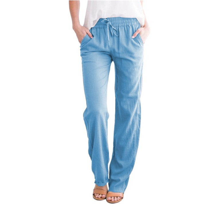 Linnen Wijde Broek met Elastische Taille voor Dames