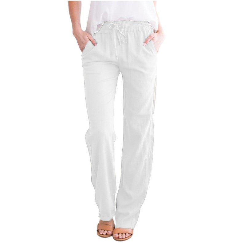 Linnen Wijde Broek met Elastische Taille voor Dames
