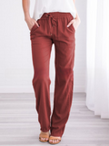 Linnen Wijde Broek met Elastische Taille voor Dames