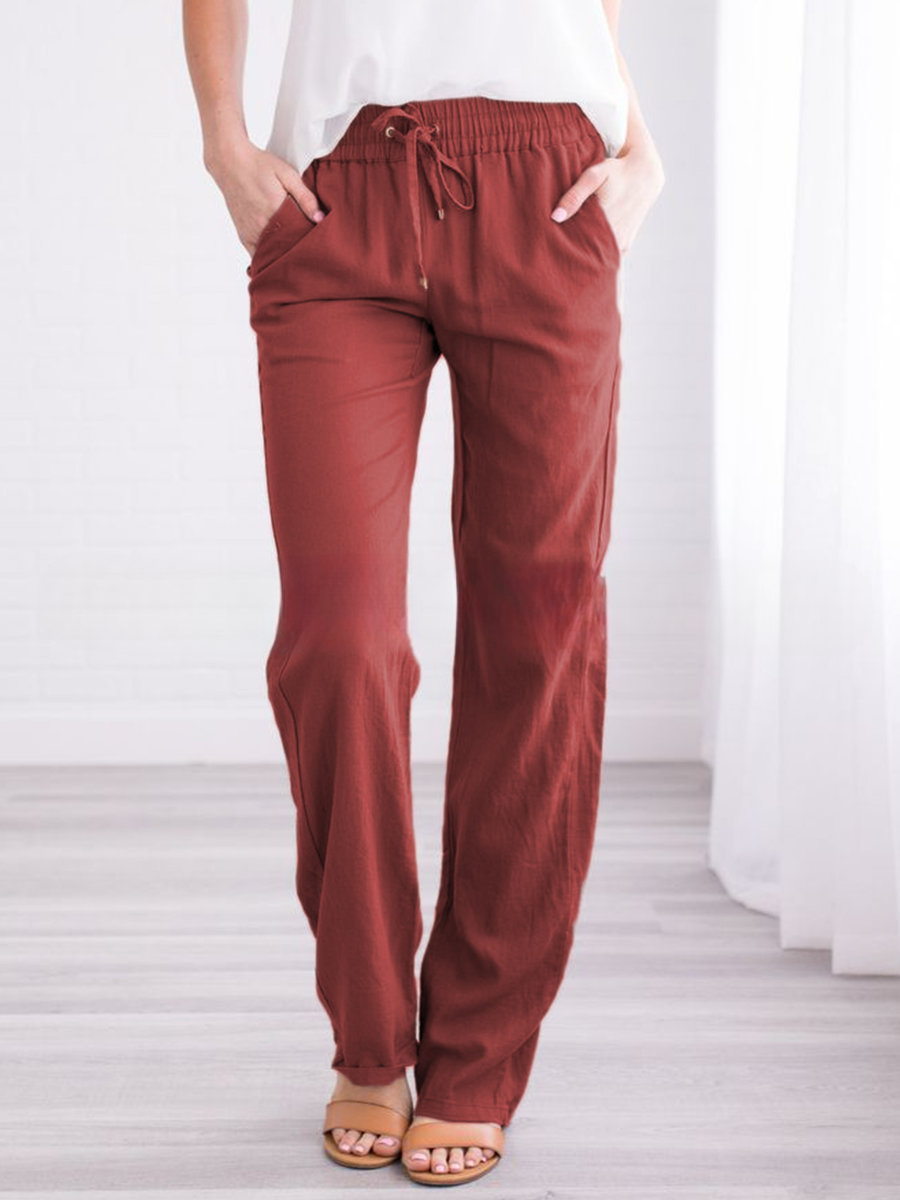 Linnen Wijde Broek met Elastische Taille voor Dames