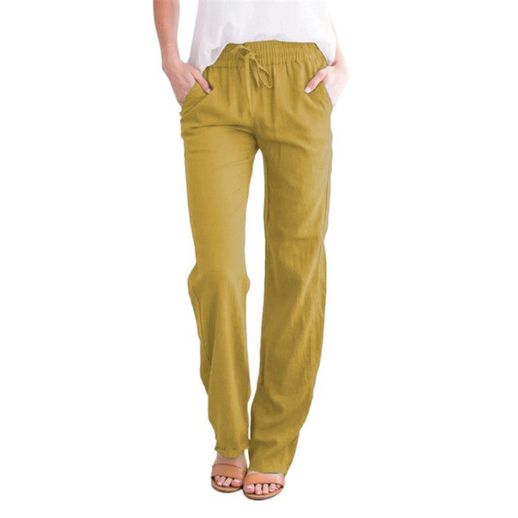 Linnen Wijde Broek met Elastische Taille voor Dames