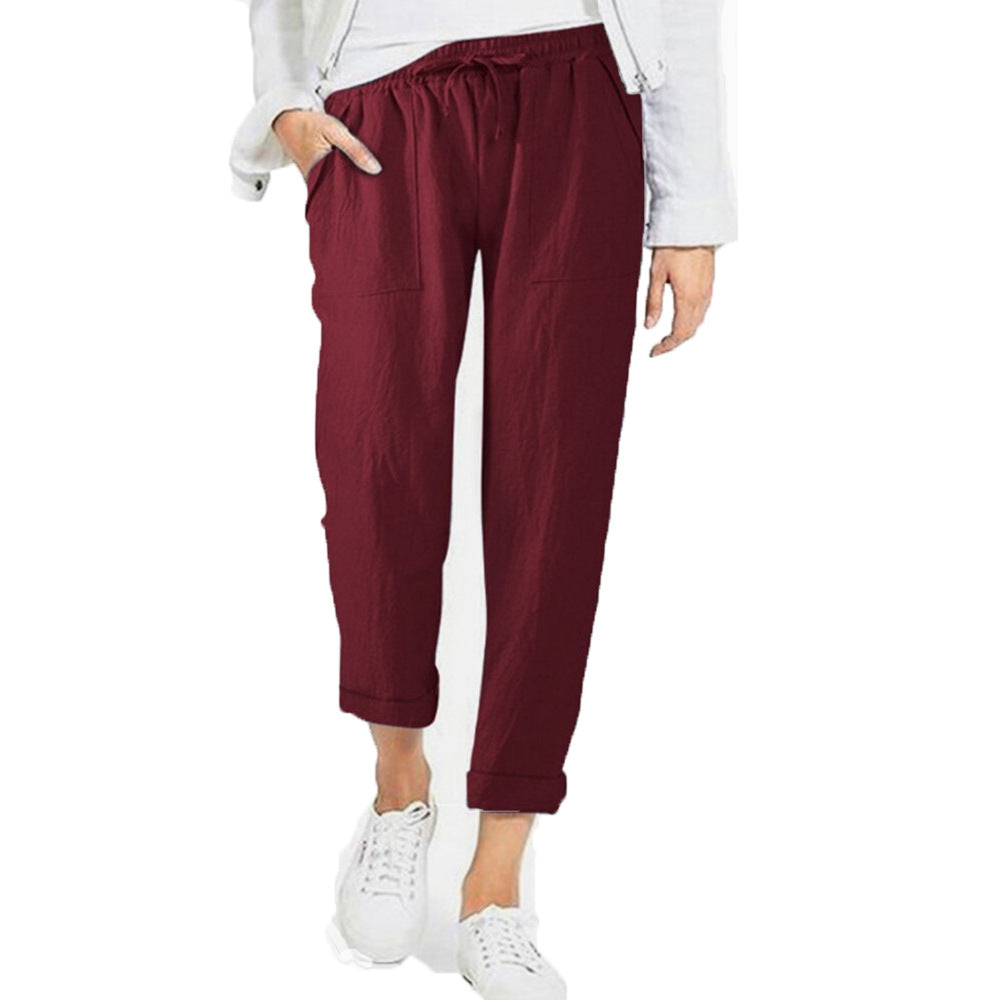 Linnen Wijde Broek met Elastische Taille voor Dames