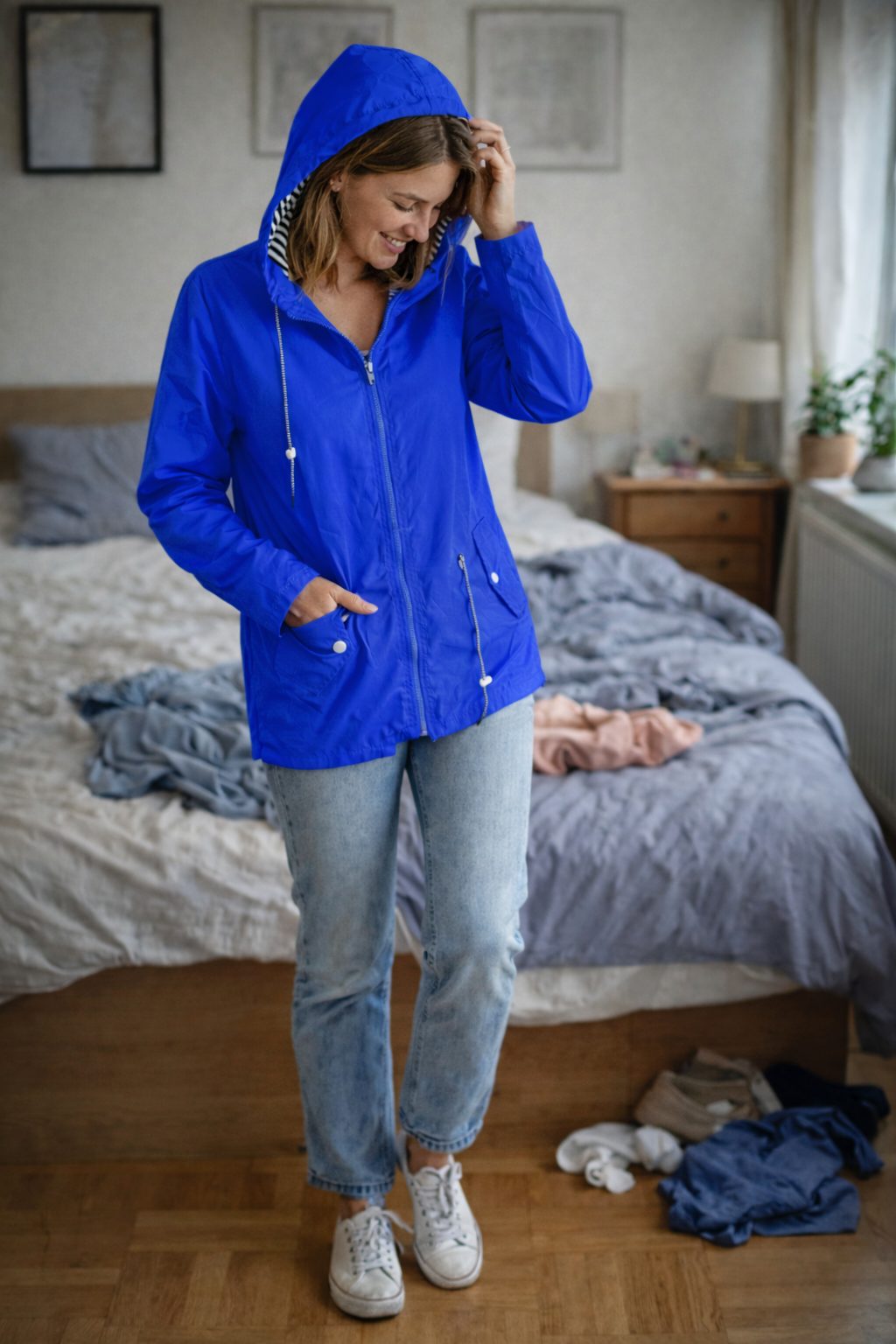Waterdichte Jas met Capuchon voor Dames - Blau