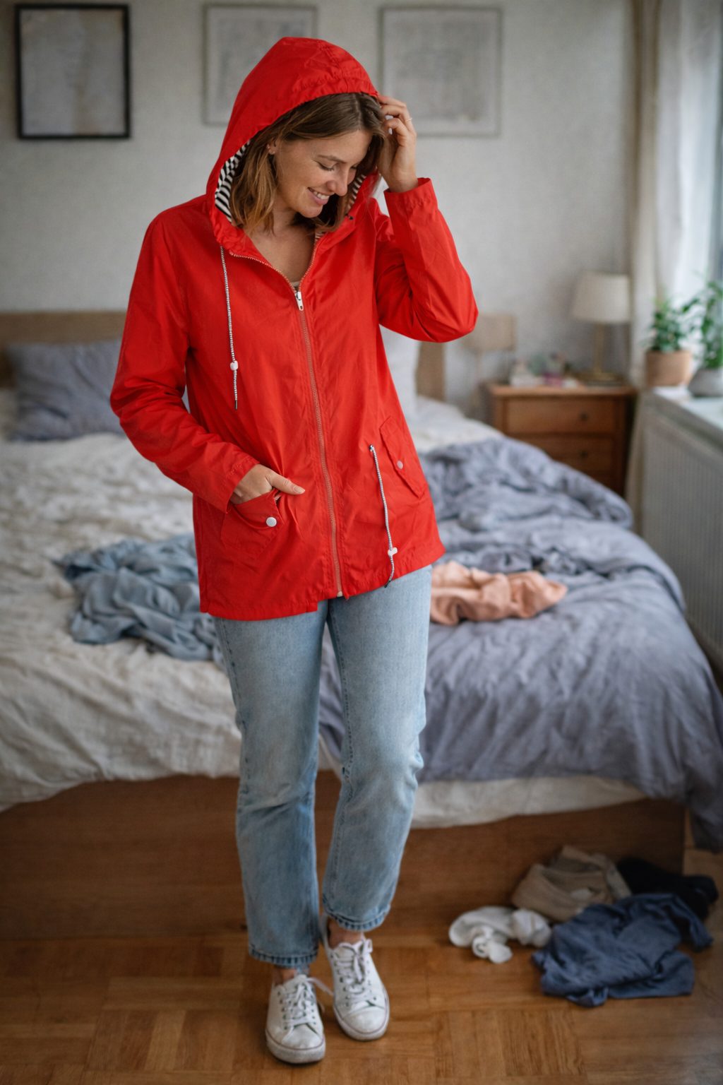 Waterdichte Jas met Capuchon voor Dames - Rot