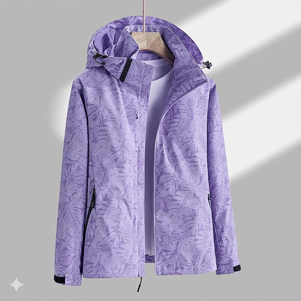 Waterdichte Jas met Ritssluiting en Capuchon voor Dames - Lila