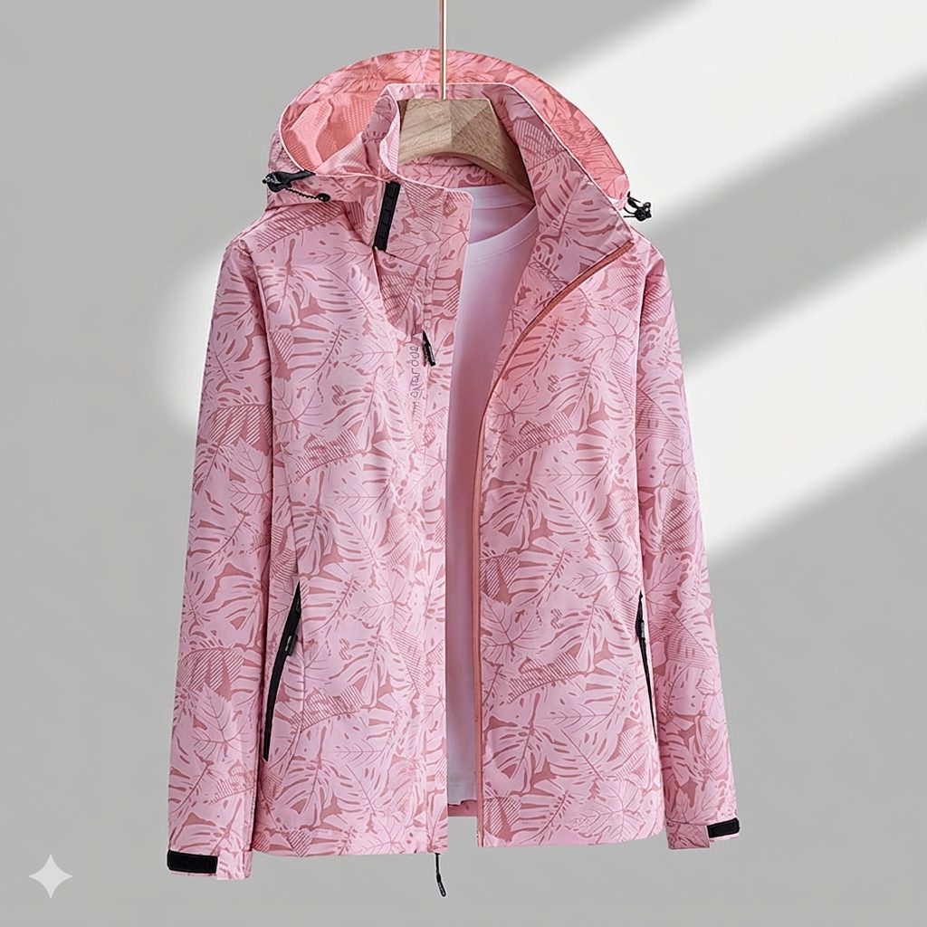Waterdichte Jas met Ritssluiting en Capuchon voor Dames - Rosa