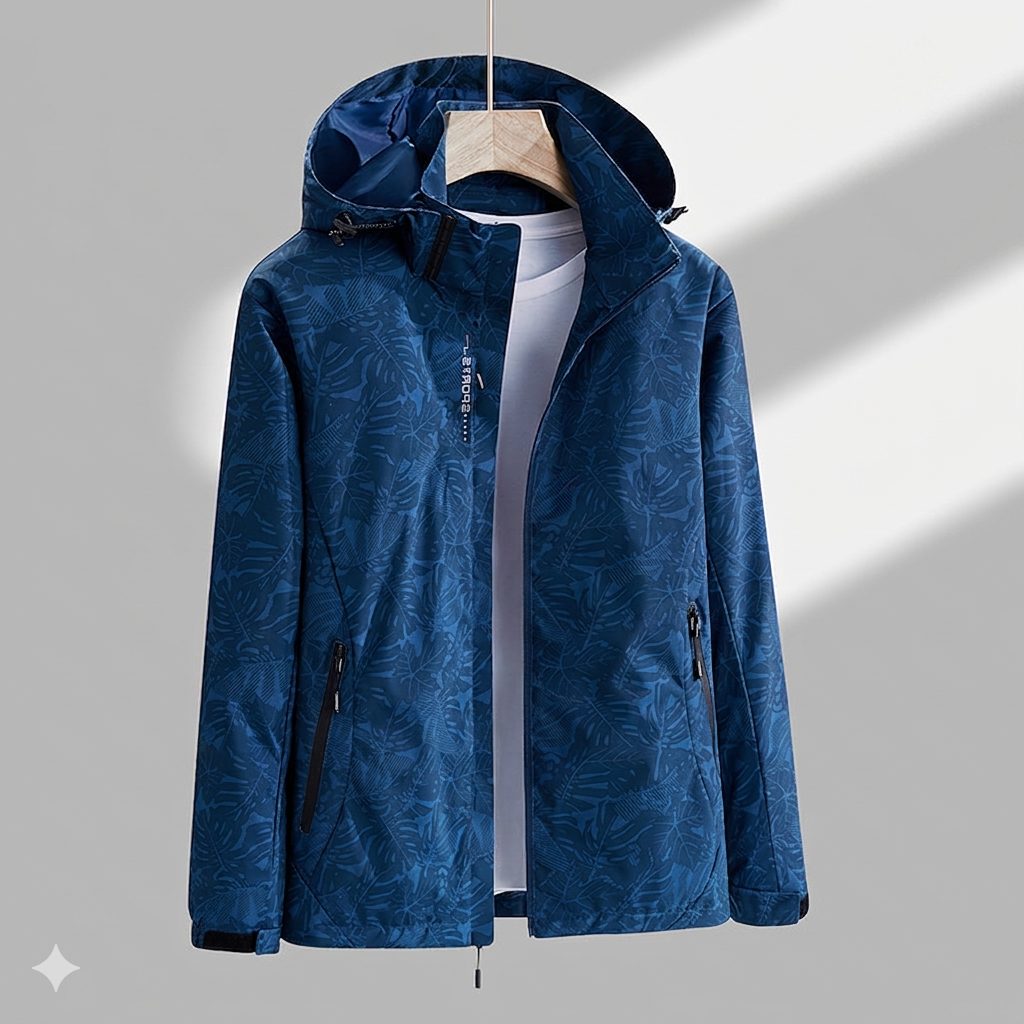 Waterdichte Jas met Ritssluiting en Capuchon voor Dames - Blau Stil1