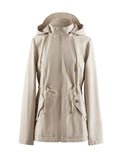 Waterdichte Jas met Verstelbare Capuchon en Kordelzug voor Dames - Beige