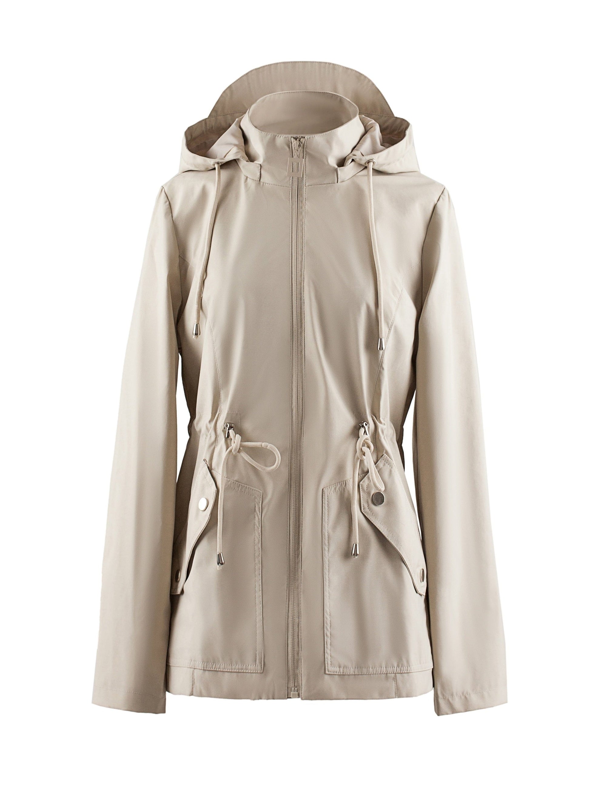 Waterdichte Jas met Verstelbare Capuchon en Kordelzug voor Dames - Beige