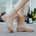 Waterdichte Slip-On Enkellaarzen met Ronde Neus voor Dames - Beige