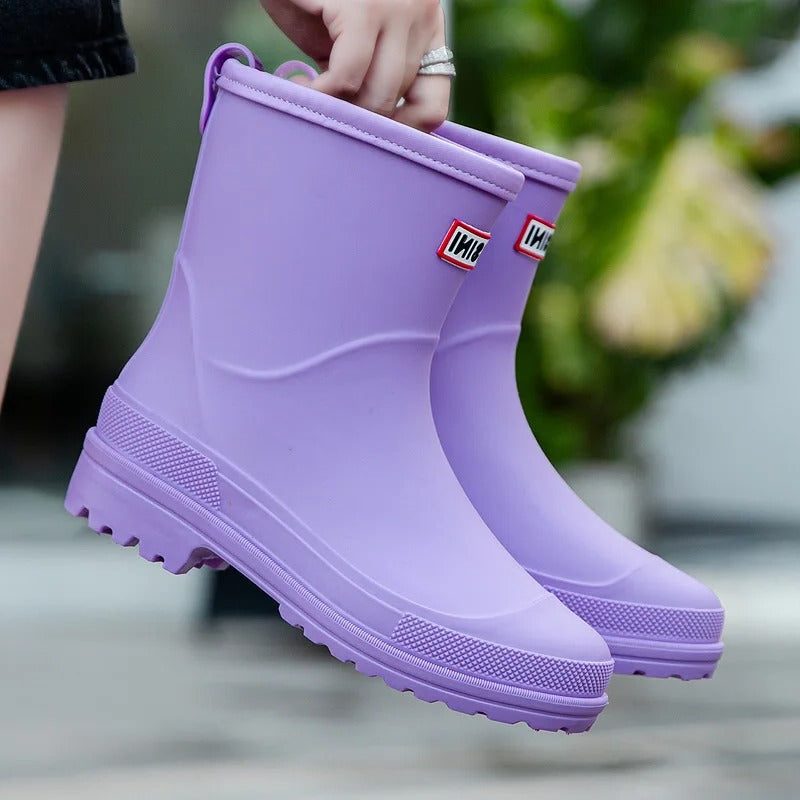 Waterdichte Slip-On Enkellaarzen met Ronde Neus voor Dames - Paars