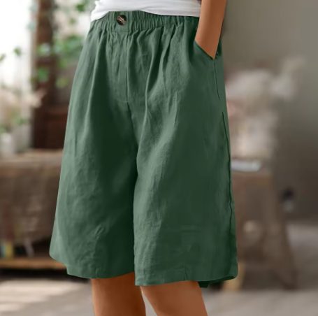 Wijde Korte Broek met Steekzakken voor Dames - Groen