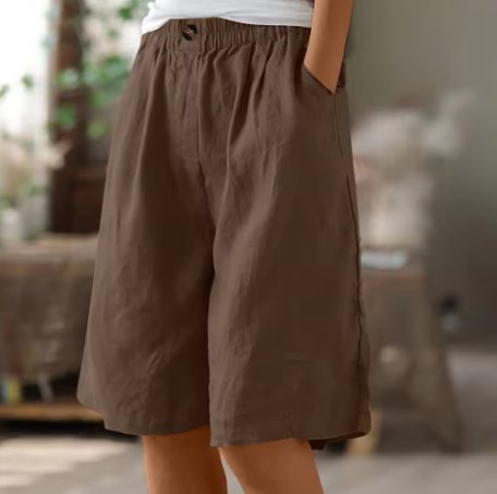Wijde Korte Broek met Steekzakken voor Dames - Bruin