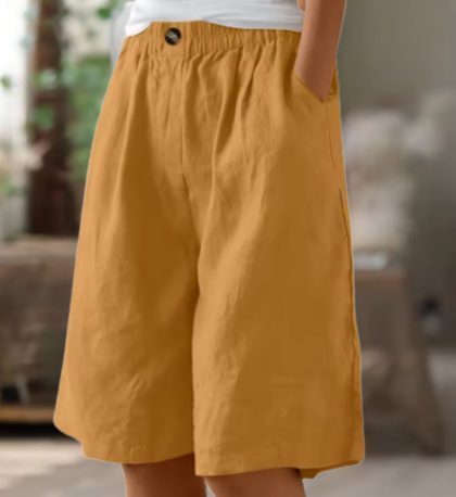Wijde Korte Broek met Steekzakken voor Dames - Geel