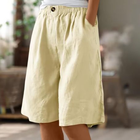 Wijde Korte Broek met Steekzakken voor Dames - Abrikoos