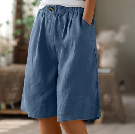 Wijde Korte Broek met Steekzakken voor Dames - Blauw