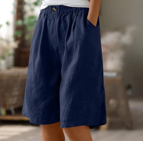 Wijde Korte Broek met Steekzakken voor Dames - Marineblauw