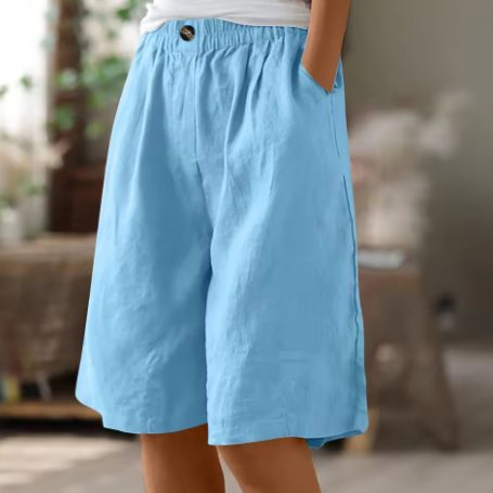 Wijde Korte Broek met Steekzakken voor Dames - Lichtblauw