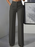 Wijde Pijp Pantalon met Hoge Taille voor Dames - Donkergrijs