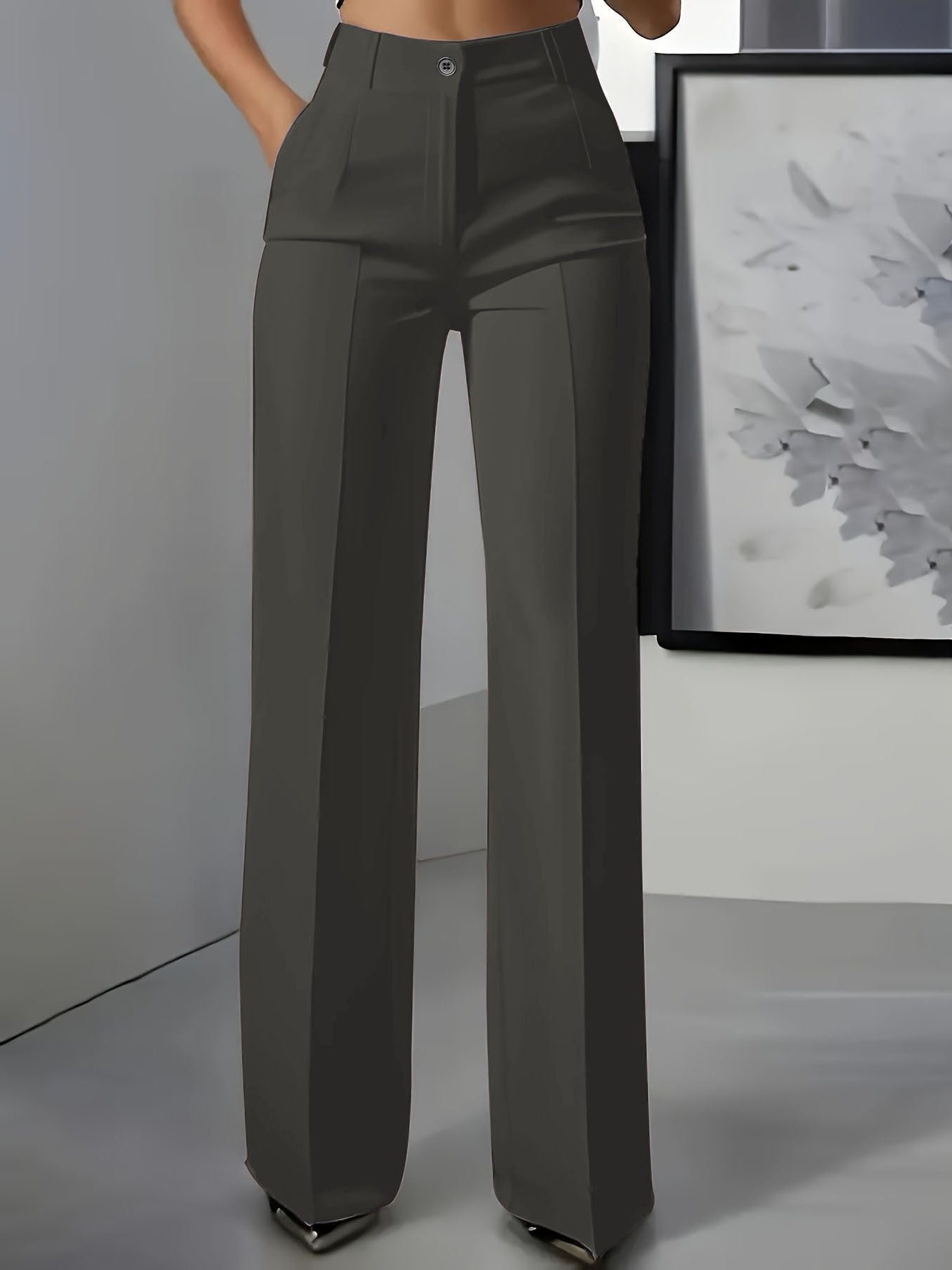 Wijde Pijp Pantalon met Hoge Taille voor Dames - Donkergrijs