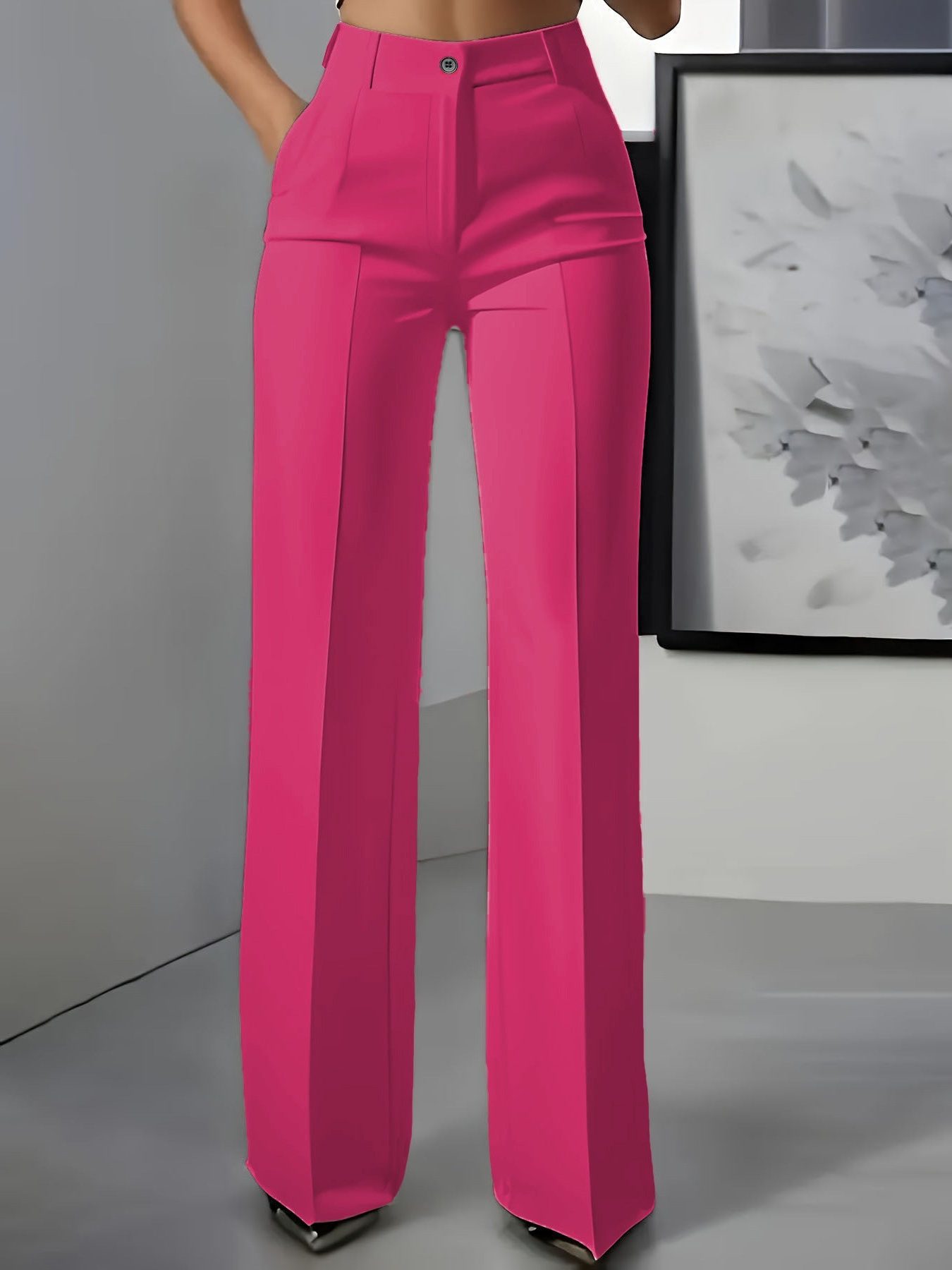 Wijde Pijp Pantalon met Hoge Taille voor Dames - Roze