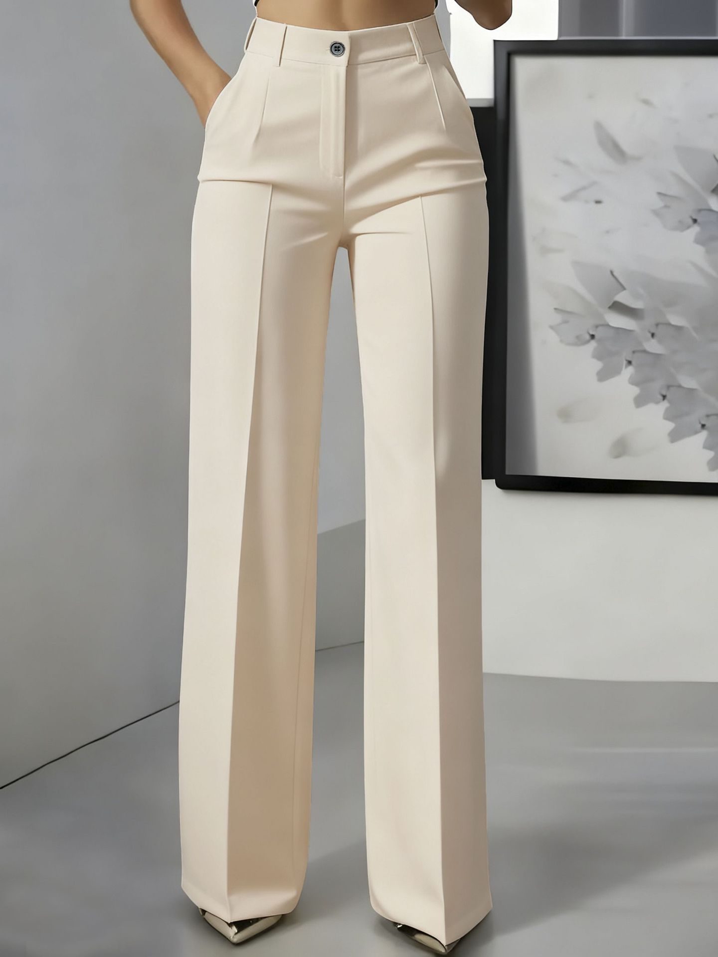 Wijde Pijp Pantalon met Hoge Taille voor Dames - Abrikoos