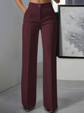 Wijde Pijp Pantalon met Hoge Taille voor Dames - Rood