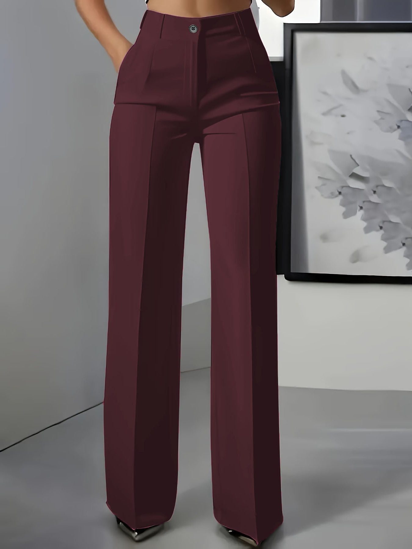 Wijde Pijp Pantalon met Hoge Taille voor Dames - Rood