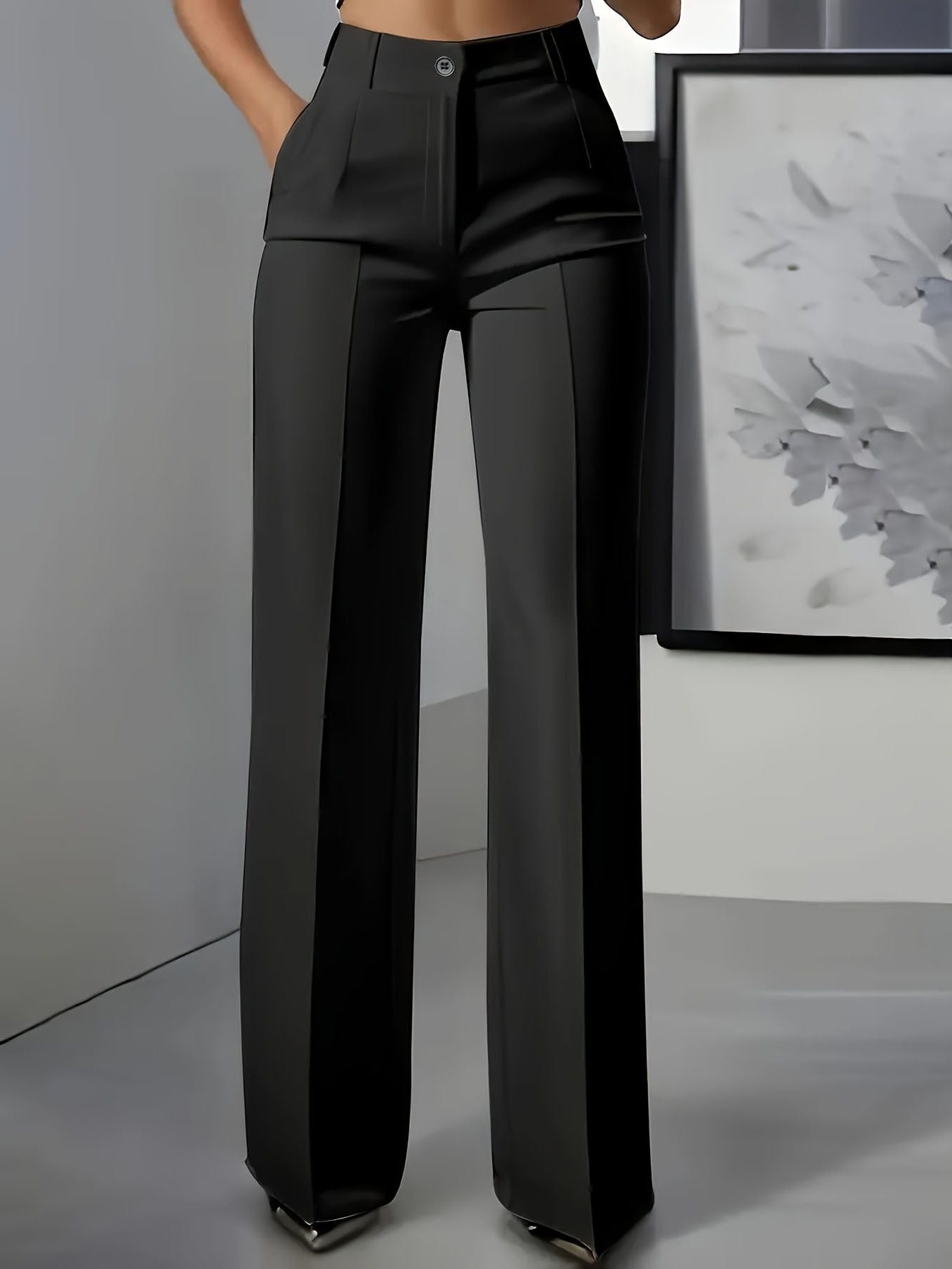 Wijde Pijp Pantalon met Hoge Taille voor Dames - Zwart