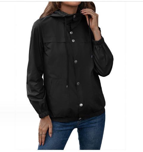 Windbreaker Jas met Verstelbare Capuchon voor Dames - Schwarz
