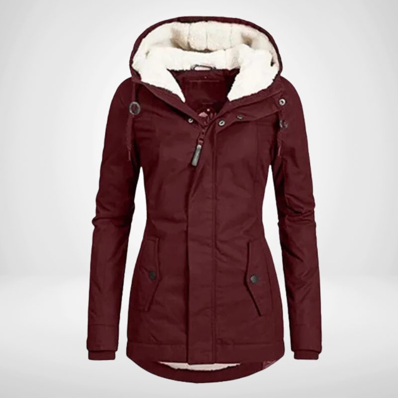 Winterjas Parka met Capuchon en Fleece Voering voor Dames - Burgunderrot
